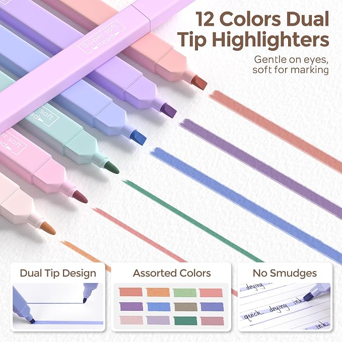 Nicpro 39 PCS Aesthetic School Supplies with Pencil Case, Cute Stationary Set with 5 Gel Pens & 6 Mechanical Pencils & 12 Highlighters, Essentials for College Students Nurse & Teen Girls/Boys (Cream)
