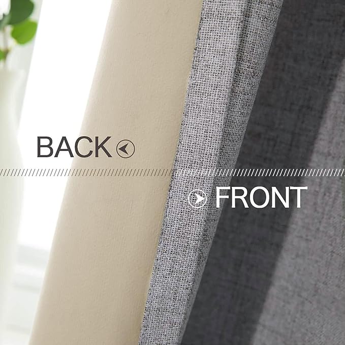 MIULEE Linen Texture Curtains for Bedroom Solid 100% Blackout Thermal Insulated Grey Curtains Grommet Room Darkening Drapes Luxury Decor for Living Room 52x63 Inch (2 Panels)