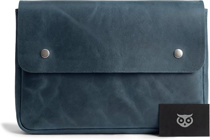 Hide & Drink, Vintage Folder Document Holder, File Case, A5 Binder, Envelope Portfolio, Pencil Pouch, Full Grain Leather, Handmade, Slate Blue