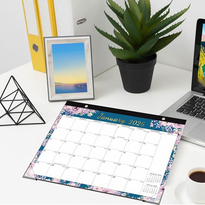KOPEESY Desk Calendar 2026-2027, 18 Months Calendar 2026-2027 Runs from January 2026 to June 2027, 17" x 12" Desktop/Wall Monthly Calendar for Home, School and Office - Floral Pattern