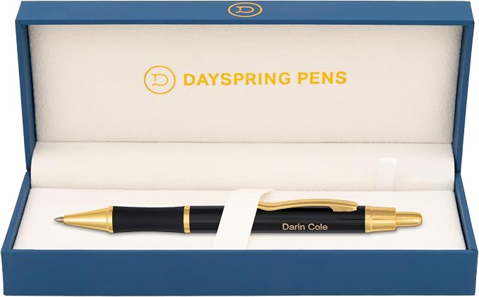 Dayspring Pens, Monroe Black Ballpoint Pen, Custom Engraved with 18K Gold Accents, Click Action, Medium Point Black Ink, Gift for Graduation, Career Advancement, Nurse Appreciation, Birthdays