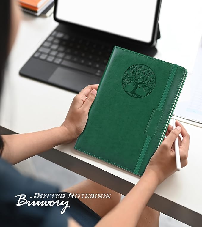 Biuwory Blank Journal Notebook for Women Men, Hardcover Leather Sketchbook 5.7"×8.3", 140 Pages Unlined Sketch book for Drawing, Writing, Travel, School & Work, Journaling Notebooks (Green)
