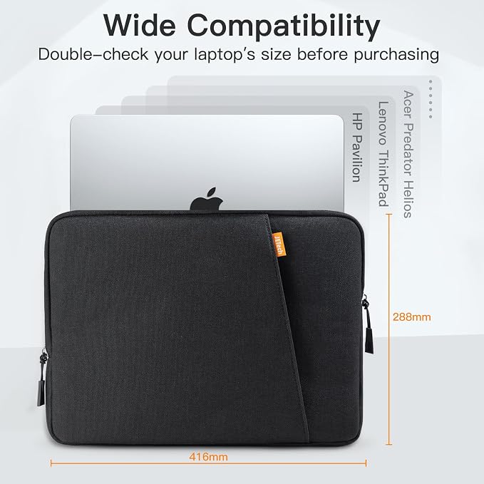 JETech Laptop Sleeve for 16-Inch MacBook Pro (M1-M5, 2019-2026), Waterproof Bag Case with Pocket, Compatible with 16 Inch Notebook (Black)