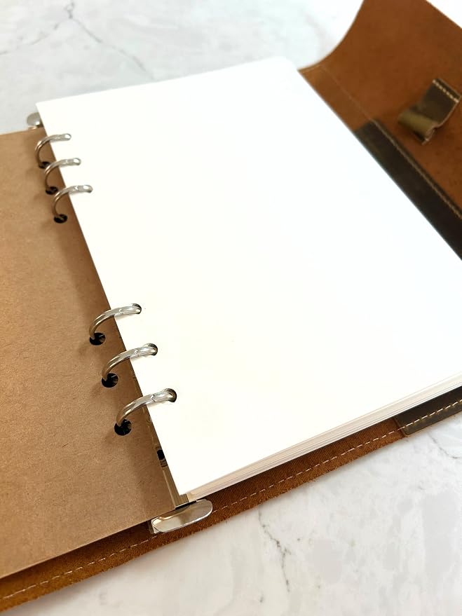 Wanderings A5 6-Ring Binder Planner Inserts - 8.3 x 5.6" - Thick Cream Color Blank Loose Leaf A5 Paper Refills Compatible with Filofax 6 Hole 100 Sheets 200 Blank Pages