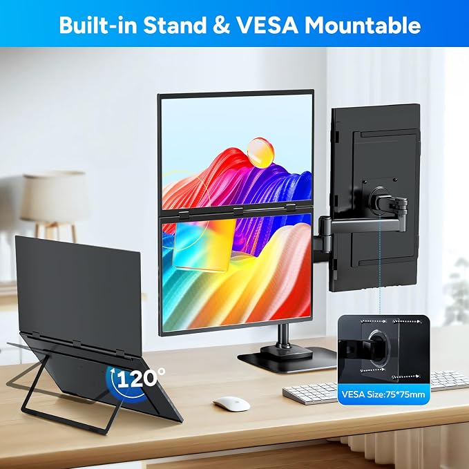 COOLHOOD 18.5 Inch Portable Monitor for Laptop, 1080P FHD 100Hz 125% sRGB USB-C HDMI Travel Monitor for Laptop Mac PC, Portable Screen with Smart Cover, VESA Compatible