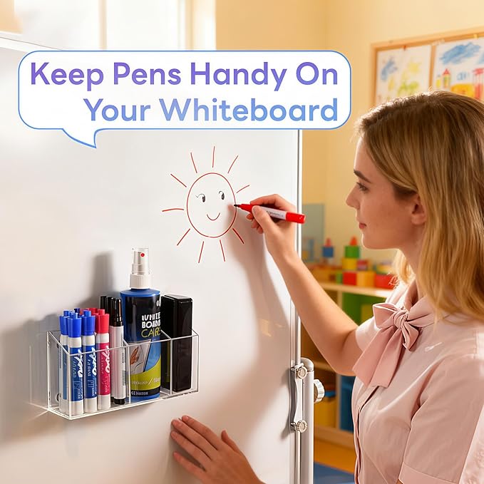 Magnetic Dry Erase Marker Holder for Whiteboard, Non-slip Acrylic Magnet Pen Holder for Fridge Refrigerator,Locker Organizer, Locker Accessories, Pencil Cup for Desk, Marker Organizer