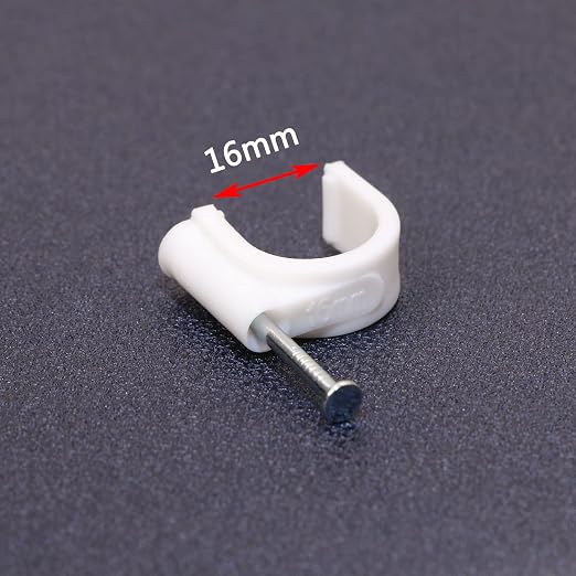 Mini Skater 16mm Nylon Steel Nail in Circle Ethernet Cable Clips Cord Holder Wire Management,Pack of 50.(White)