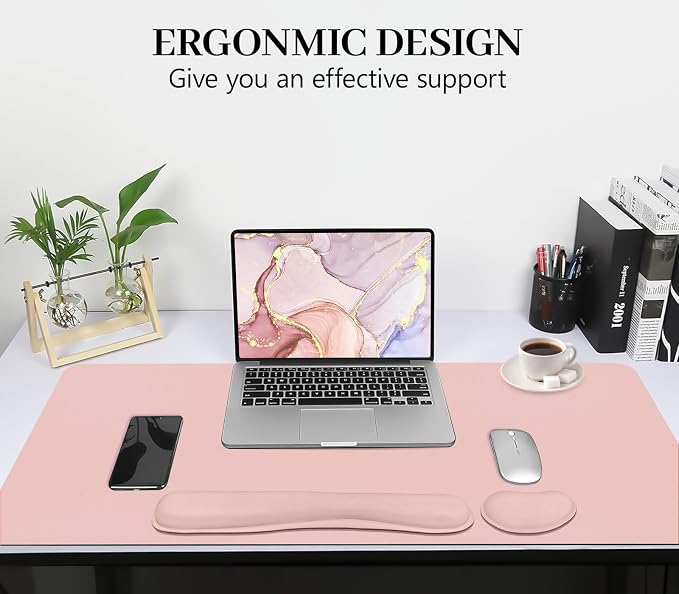 Desk Pad Mat Set,3-in-1 Large Mouse Pads with Wrist Rest and Keyboard Pad, Pink Desk Mats for Keyboards and Mouses, Ergonomic Keyboard and Mouse Mat Set for Office Home Decor, 31.5" x 15.7"