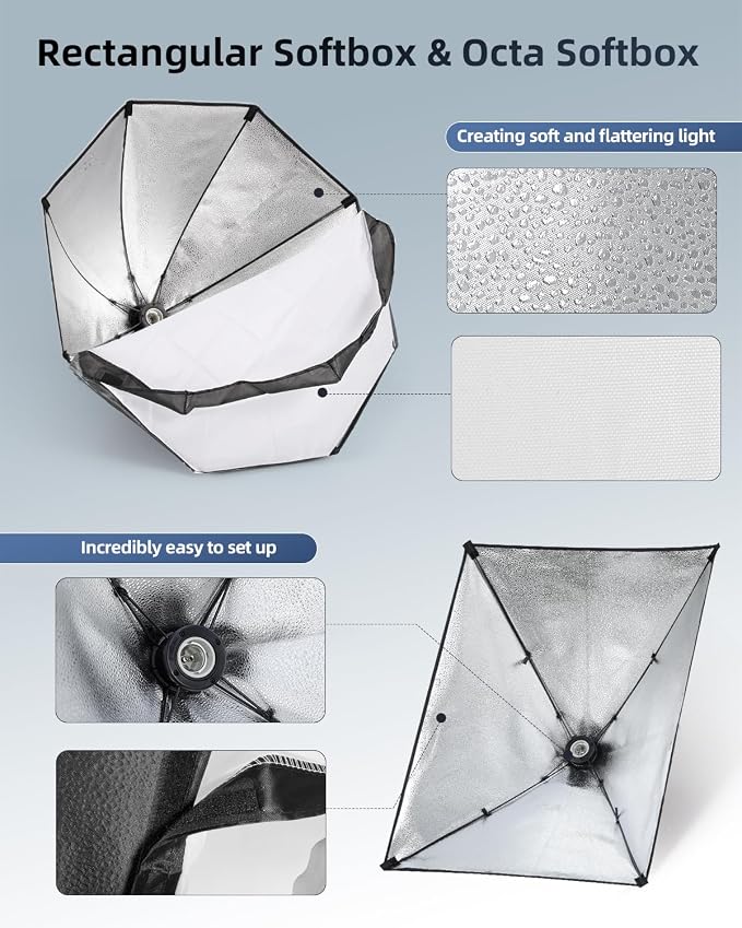 Skytex Softbox Lighting Kit 3Pack 20x28in Soft Box|28in Octa Softbox|85W 2700-6400K E27 LED Bulb Continuous Photography Lighting, Studio Lights Equipment for Photo Shooting, Video Recording
