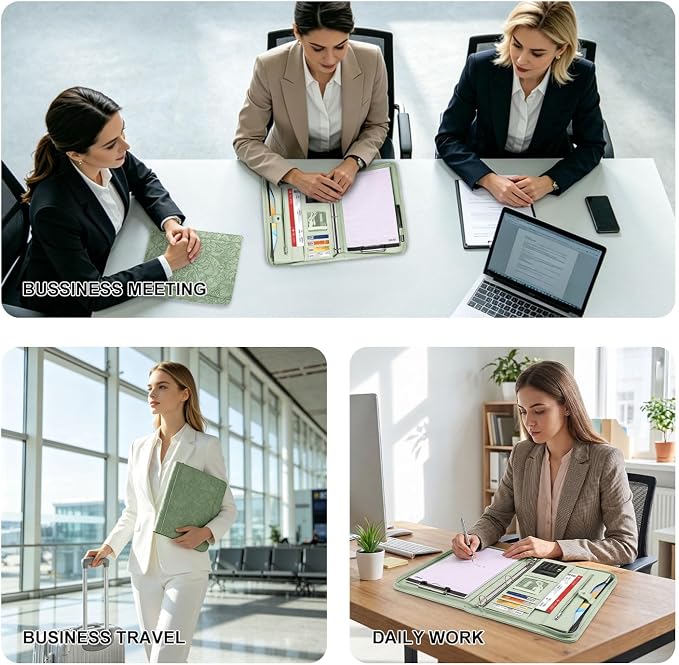 Eshow Portfolio Organizer - 3 Ring Binder with Zipper, Vegan Leather Business Padfolio Folder with Notepad Includes 5 Color Sheet Protectors for Documents Files for Men Women