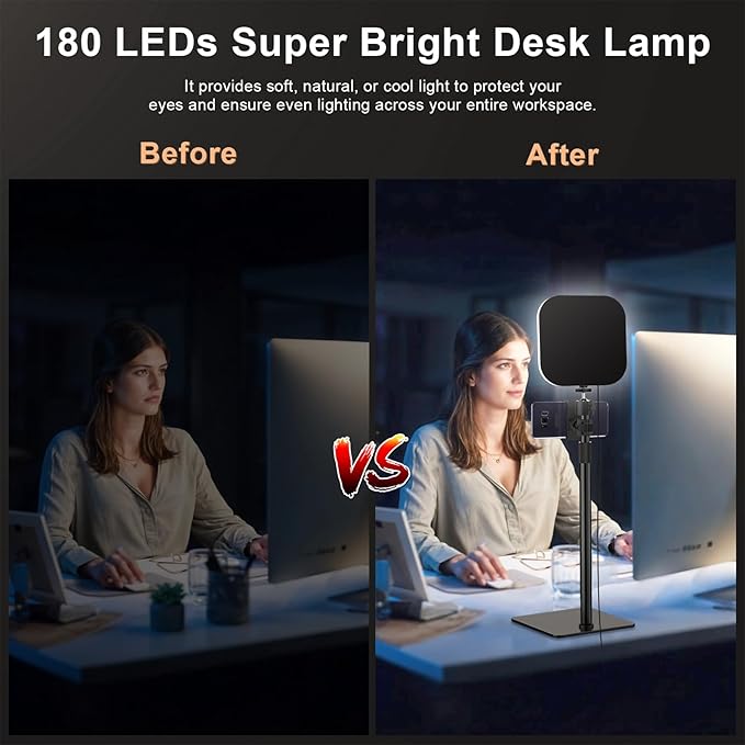 Video Conference Lighting, 180 LED Webcam Light with 3 Color & 5 Brightness for Video Recording, Zoom Light with Phone Holder for Laptop Computer Online Meeting, Video Calls, Live (1-Pack with Remote)