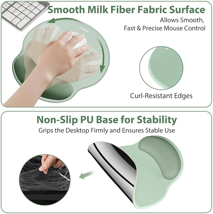 Mouse Pad and Keyboard Wrist Rest, 3-in-1 Gel Memory Foam Ergonomic Mouse Pad with Wrist Rest Set,Gaming Mousepad Arm Cushion Support for Computer Office Desk Accessories Cute Setup,Sage Green
