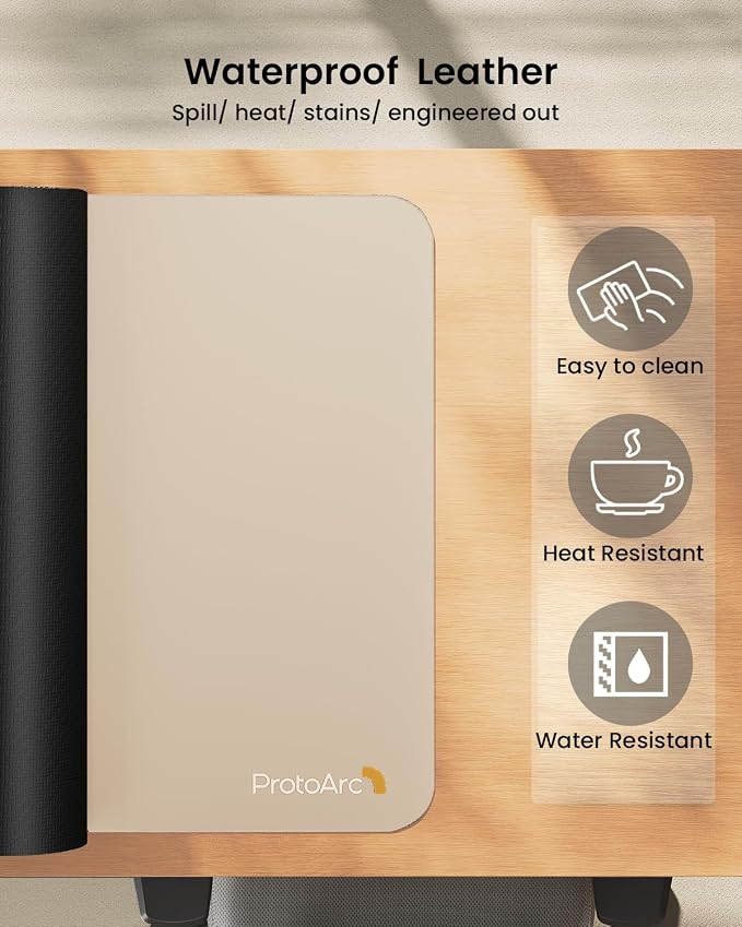 ProtoArc MP10 Leather Desk Mat, Large Mouse Pad- 31.5×15.8 inch, Non-Slip PU Leather Desk Pad Protector, Premium Desktop Mat for Computer, Keyboard and Mouse, Milk Tea