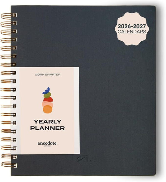 Anecdote Planner 2026 (8.5" x 10") Daily Planner Weekly Monthly Planner - 52 Weeks w/Library Buckram Cover, Brass Spiral - A4 Size Bleed-Resistant Paper – Ink Blue