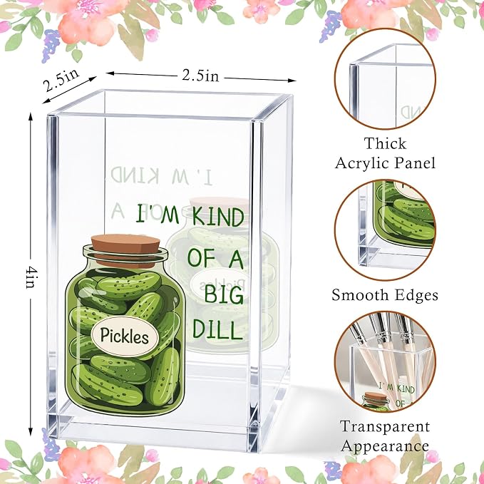 Funny Pickle Acrylic Pen Holder Cup, Cute Pickle Desk Decor, Pencil Holder Organizer, “Big Dill” Humor Office Accessories, Coworker Gift for Women Men