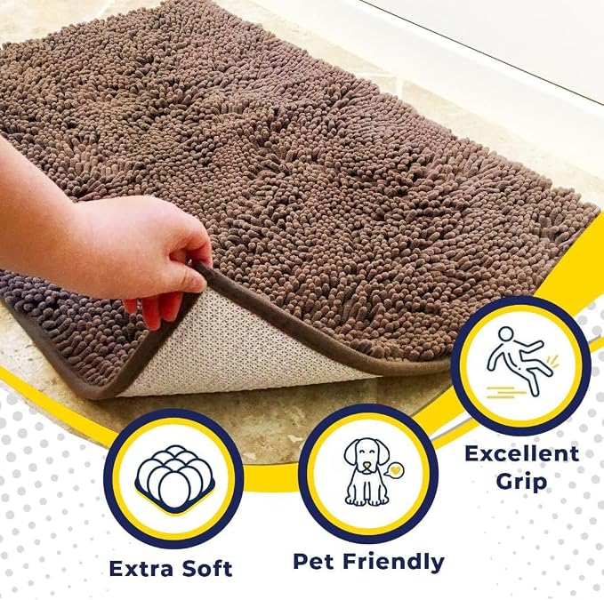 Muddy Mat® | Super Absorbent Door Mat Indoor, Microfiber Quick Dry Chenille Entryway Rug, Non-Slip Front Door Mat, Indoor Mats for Entryway, Machine Washable Pet Rug, Tan 16" x 24"