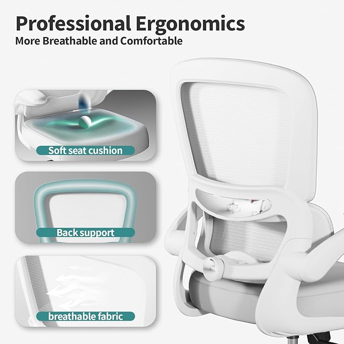 TRALT Office Chair - Ergonomic Desk Chair with Adjustable Lumbar Support, Mesh Computer Chair, Executive Chairs for Home Office Comfortable Lumbar Support (Cloud White)