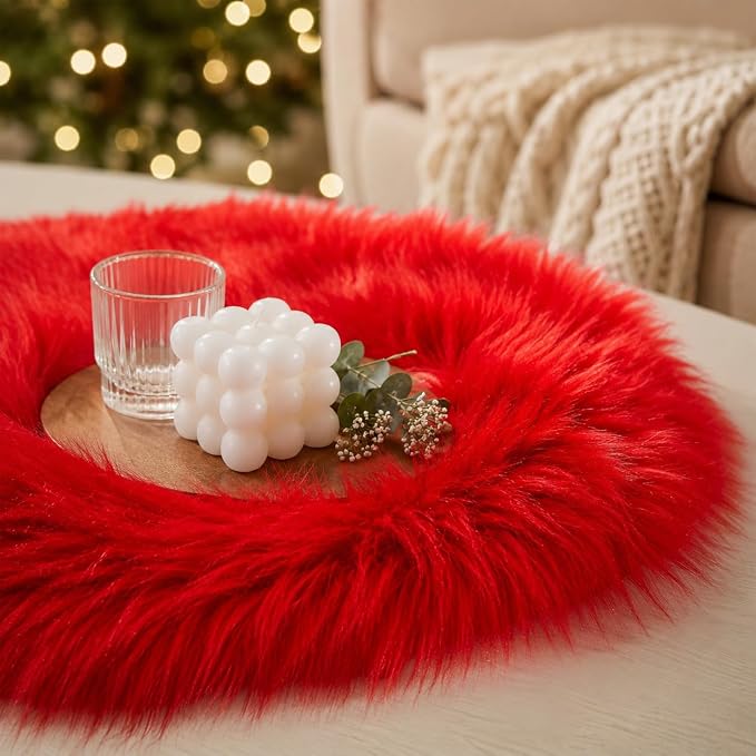 EasyJoy Ultra Soft Faux Fur Rug Fluffy Sheepskin Rug for Bedroom Living Room Sofa Bedside Floor(2 x 3 ft Sheepskin, Red)