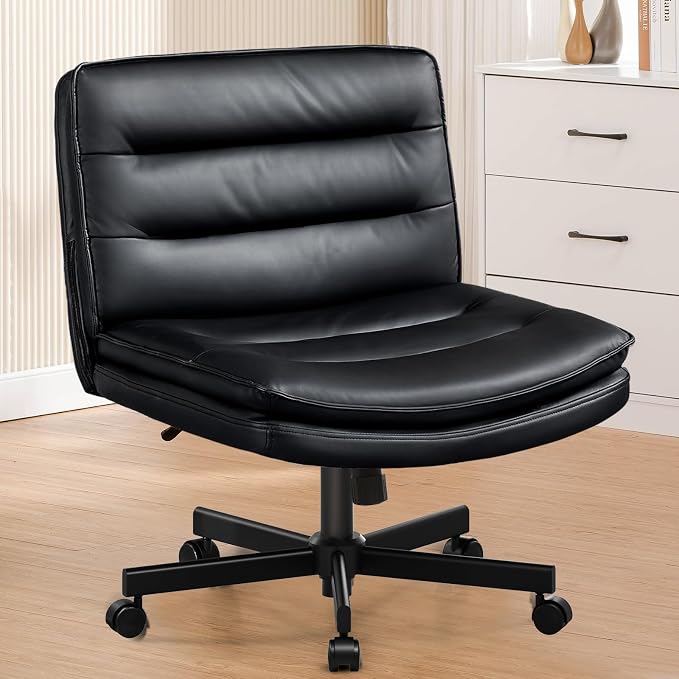 COMHOMA Criss Cross Chair with Wheels Armless Cross Legged Office Chair Wide Home Office Desk Chair Swivel Comfy Vanity Desk Chair Height Adjustable Mid Back Wide Seat Computer Task Chair