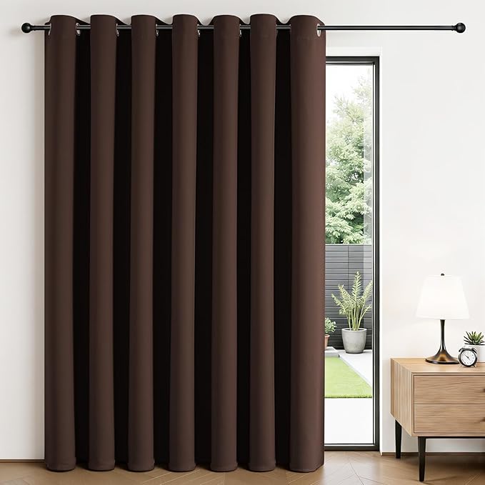Joydeco Blackout Patio Sliding Door Curtains 90 Inches Long, Grommet Privacy Room Divider Curtains, Extra Wide Thermal Blackout Drapes for Bedroom Living Room (Chocolate, 70Wx90L, 1 Panel)