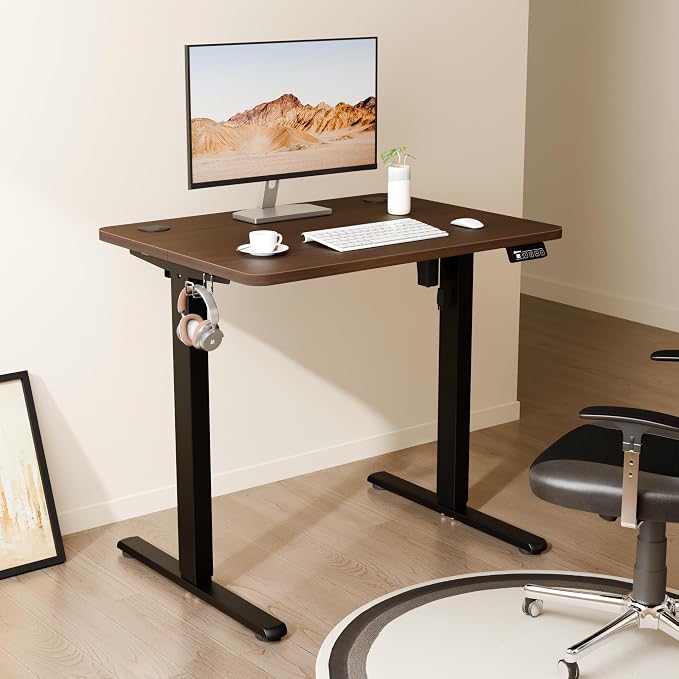 Small Standing Desk, 32"x24" Height Adjustable Sit-Stand Office, Walnut | Electric Adjustable Standing Desk, Sit to Stand Computer Office Desk with Splice Board, Memory Preset, Lifts 28.7''-46.5"