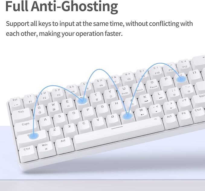 TMKB T68SE Gaming Keyboard, 60% Mechanical Keyboard, LED Backlit Ultra-Compact 68 Keys Wired Mini Keyboard with Separate Arrow/Control Keys for Windows Laptop PC Gamer Typist with Brown Switch-White