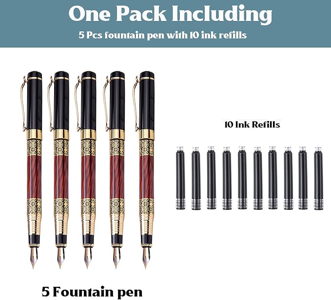 Ancolo Personalized Fountain Pens-Medium Point Nib- 5 Pcs a Set with Gift Pen Box Nice Souvenir Gift, Engraved with Your Name/Message/Phone number on the Pens Perfect for Men Women