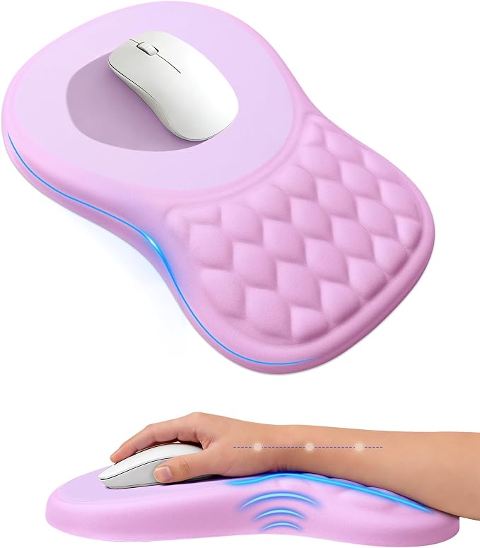 Ergonomic Mouse Pad with Wrist Rest, Slope Design Memory Foam Support, Smooth Lycra Surface, Non-Slip PU Base, Comfortable Mouse Mat for Office, Home, Computer Desk