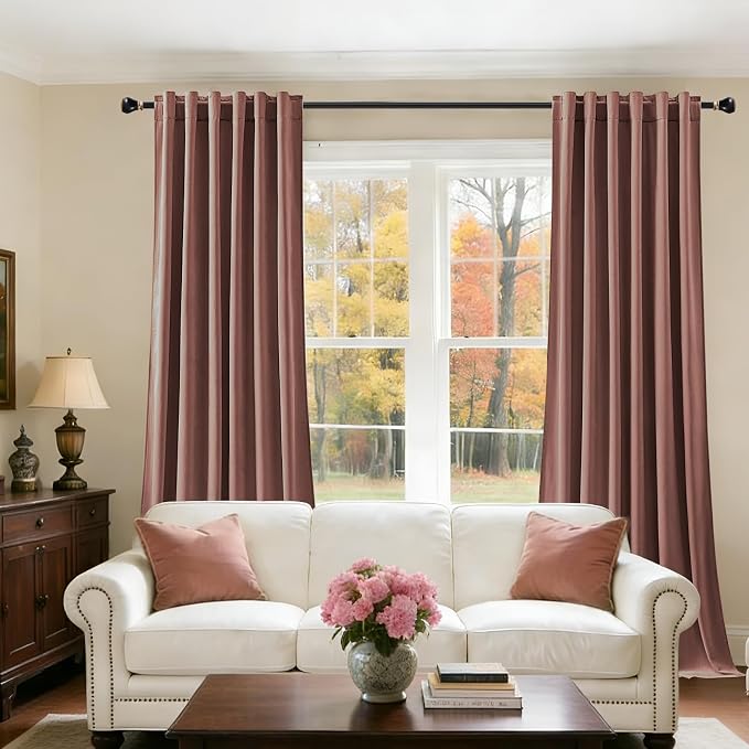 Pink Velvet Curtains 96 Inches for Girls Bedroom, Thermal Insulated Room Darkening Super Soft Thick Velvet Curtain Privacy Drapes for Living Room, Back Tab Rod Pocket, Dusty Rose, W52 x L96, 2 Panels