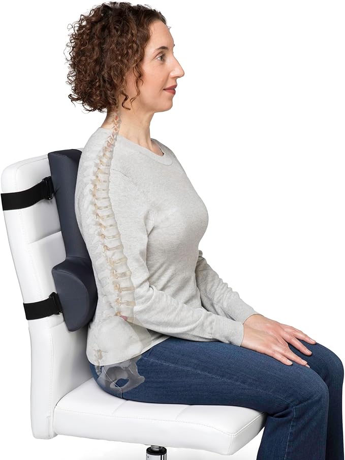 OPTP Thoracic Lumbar Back Support – Posture Support, 16"H x 12"W x 3"D | Full back and lumbar support for improved sitting posture, upper/lower back support for chair & car travel, Made in the USA