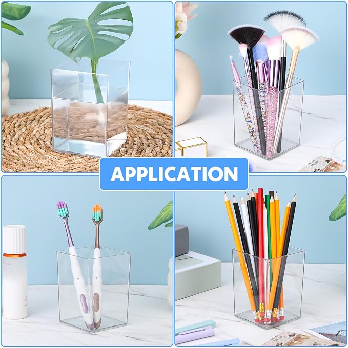 20 Pcs Clear Acrylic Pen Holder for Desk, Makeup Brushes Holders | Modern Organizer Acrylic Pencil Holder Cups Bulk for Classroom School Desk Office Desktop Storage 4"×3"×3"