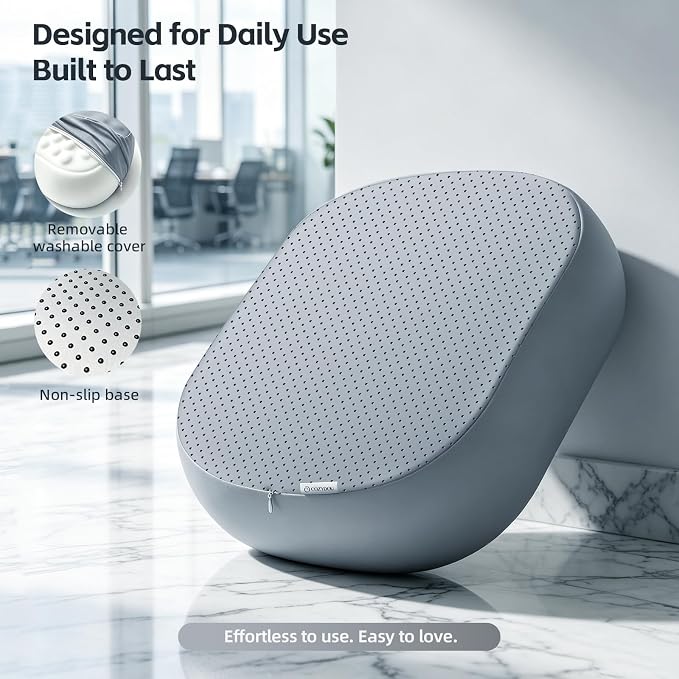 Foot Rest Under Desk, Memory Foam Ergonomic Footrest, Grey | Massage Pebble Surface, Office Foot Stool for Under Desk at Work, Gaming Foot Rest, Washable Cover, Non-Slip Base