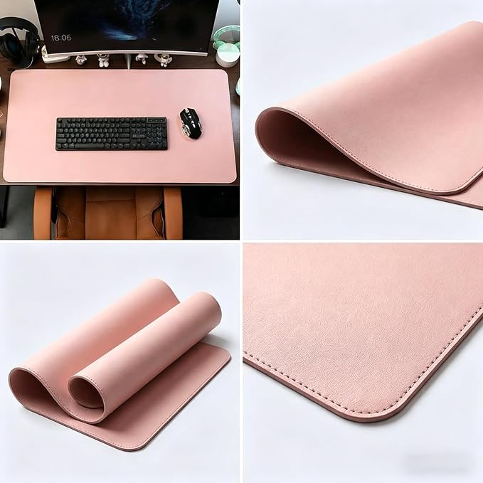 Single-Sided Desk Pad, 17"x36"Leather Desk Mat, Eco Cork Desk Pad Protector,Large Mouse Pad,Waterproof Desk Blotter for Office/Home(Pink)