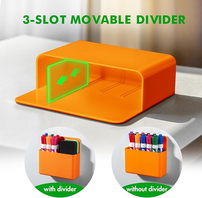 2 Pcs Magnetic Dry Erase Marker Holder for Whiteboard, Plastic Magnetic Pen Holder for Refrigerator Fridge, Magnet Pencil Cup for School Classroom, Locker Accessories,Pen Cup Organizer-Orange