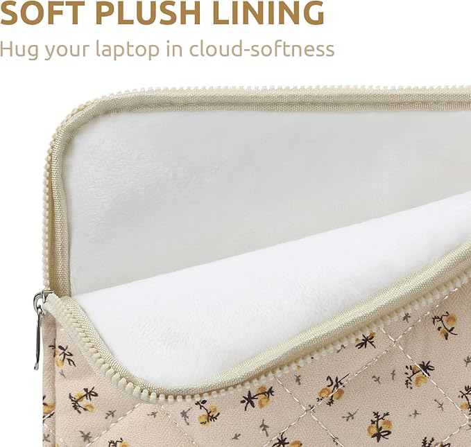 Puffy Laptop Sleeve 13-15.6 Inch Cute Quilted Laptop Protective Case Padded Floral Computer Sleeve for MacBook (A-Yellow, 15 Inch)