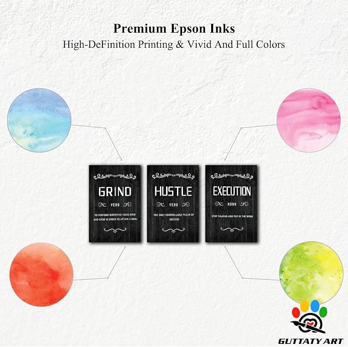 Office Wall Art - 3 Panel Motivational Wall Art, Inspirational Quotes Canvas Art for Home Office Wall Decor, Positive Quotes Wall Decor, Entrepreneur Grind Hustle Execution Poster Frame (12”x24”x3Pcs)