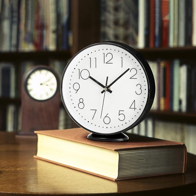 Coloch 2 Pack Table Clock on Stand, 8 Inch Vintage Silent Non-Ticking Wall Clock Decorative Battery Operated Quartz Analog Clocks for Desk, Table, Office, Study, Kitchen, Living Room, Bedroom, School