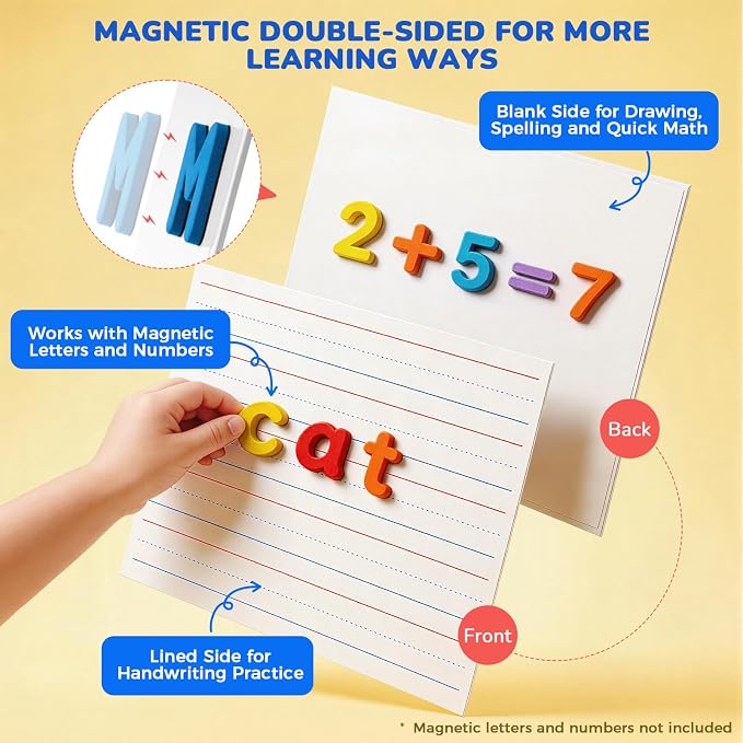 GAMENOTE White Board Dry Erase, Small Magnetic Lined White Board Set, Double Sided Magnet Ruled Lap Boards Whiteboard for Kids and Student Learning, 9x12 Inches (Pack of 24)