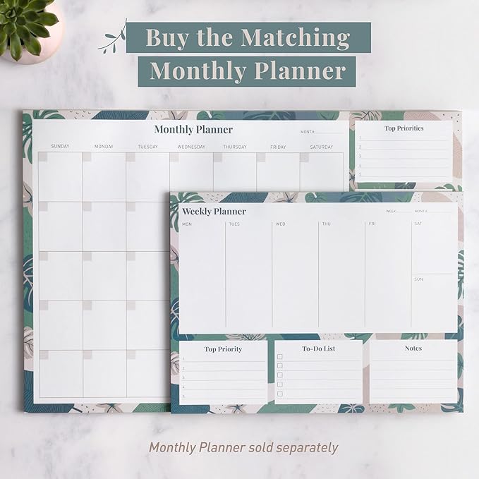 Riley's Weekly Planner Pad, Calendar Tear Off, Desk Organizer, To Do List Notepad, Undated Daily Planner 11" x 8.5"