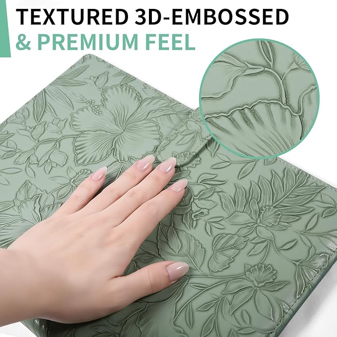 Professional Portfolio Binder, Faux Leather Portfolio Folder Binder, Legal Pad Holder for A4 Letter Size Notepad, Resume, Writing Pad, Ideal Organizer for Business Office Conference, (Green)