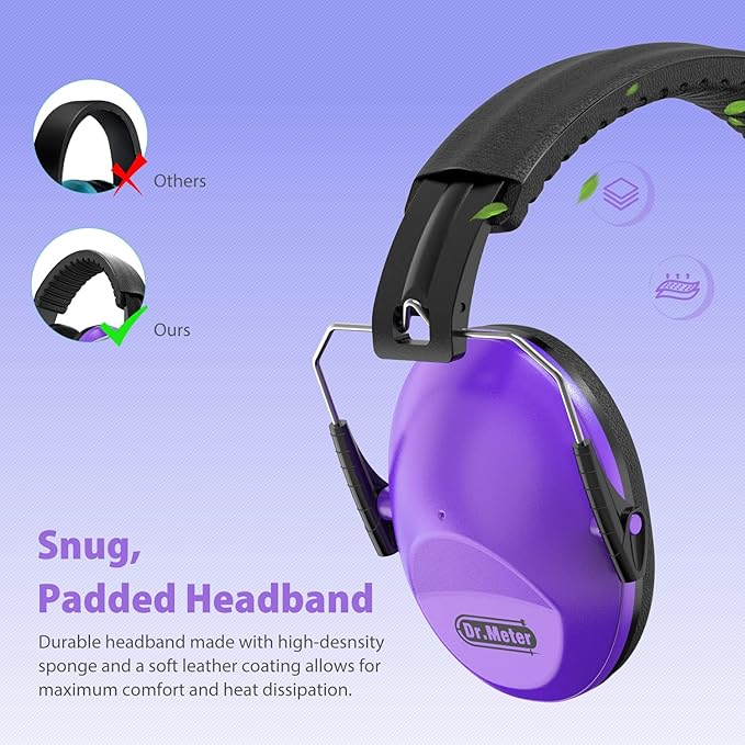 Ear Muffs for Noise Reduction: EM100 SNR27.4 Kids Ear Protection with Adjustable Headband - Kids Noise Cancelling Headphones for Monster Truck, Concerts, Fireworks and Air Shows - Purple