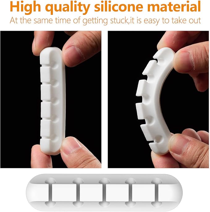 Cord Holder Cable Organizer Clips Cord Organizer for Desk, Nightstands | Self Adhesive, Office, Car, White Silicone Cord Keeper, Cable Management, Wire Holders for phone charger Cords