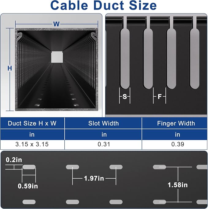 ZhiYo 3"H x 3"W Cable Raceway, 6ft Under Desk Wire Management Channel Black | Slotted Wire Duct, 2 Pack (3 ft Each), Heavy-Duty PVC Cable Management for Server Racks, Network Cables & Electrical Cabinets