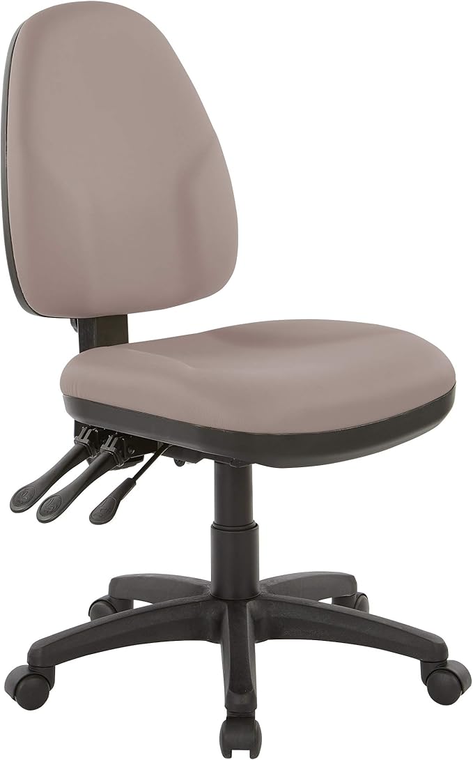 Office Star Ergonomic Dual Function Office Task Chair with Adjustable Padded Back and Built-in Lumbar Support, Armless, Dillon Stratus Fabric