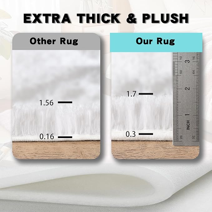 2x3 Area Rug for Bedroom, Small White Rugs for Living Room Nursery Kids Room Dorm Home Decor Aesthetic, Fluffy Shaggy Rug with 4 Anti-Slip Carpet Tapes