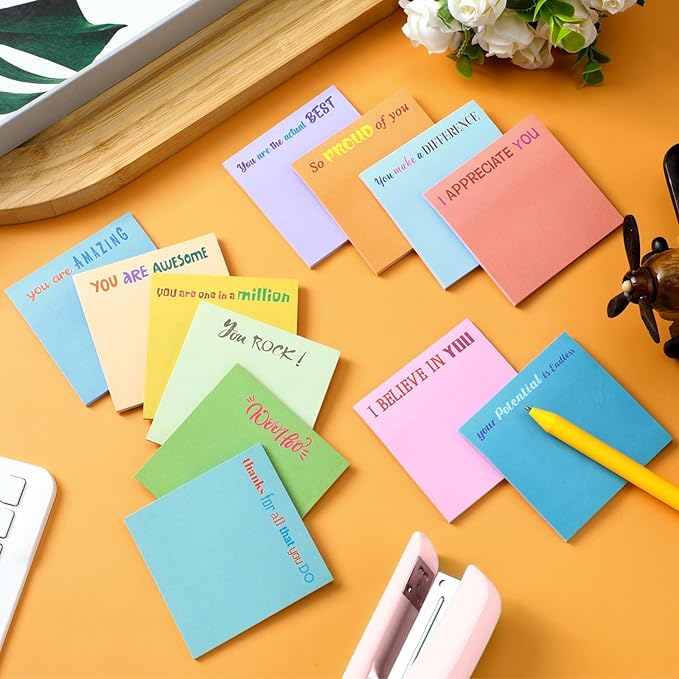 Yinder 12 Pcs Inspirational Sticky Notes Thank You Gift Motivational Sticky Note Pad Employee Appreciation Gift Bulk for Staff Coworker Teacher Nurse Office Groups 3 x 3'' (Appreciation,Simple Color)