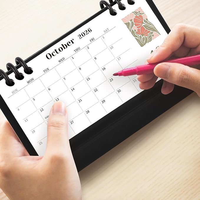 Small Desk Calendar 2026-2027, Flower Mini Desk Calendar (From January 2026 to December 2027) Flip Desktop Standing Calendar, Monthly Planner Cute Calendar, School Home Office Supplies