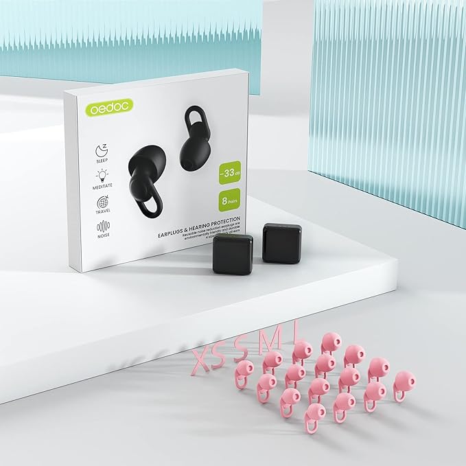Reusable Ear Plugs for Sleeping Noise Cancelling, Perfect -30dB Hearing Protection EarPlugs in Flexible Silicone,Snoring Ear Plugs for Sleeping, Focus,Concert Ear Protection (Pink, Medium)
