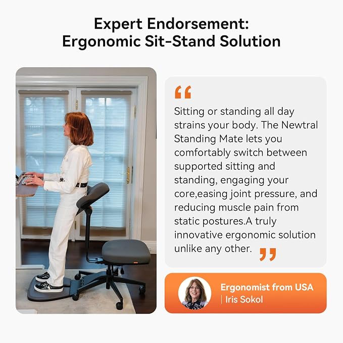 Newtral Standing Desk Chair, Standing Mate Chair for Sit-Stand, Ergonomic Leaning Perch Chair with Anti-Fatigue Mat, Standing Stool, Saddle Chair, Height Adjustable Home Office Posture Seat-MT-M-DG