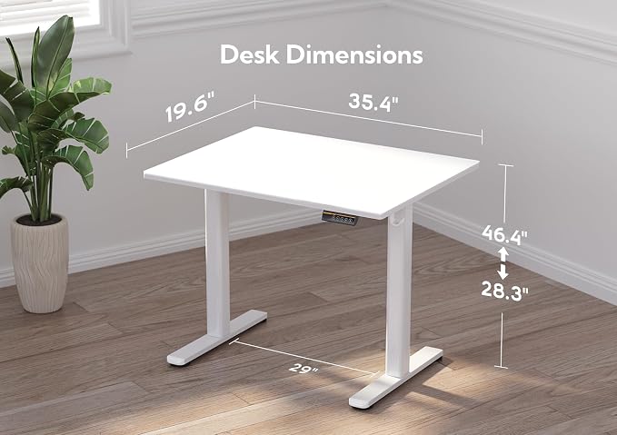 Claiks 35x20 Inch Super White Glass Standing Desk | Adjustable Height, Tempered Glass Top, Stand Up, Quick Install, 3 Memory Presets